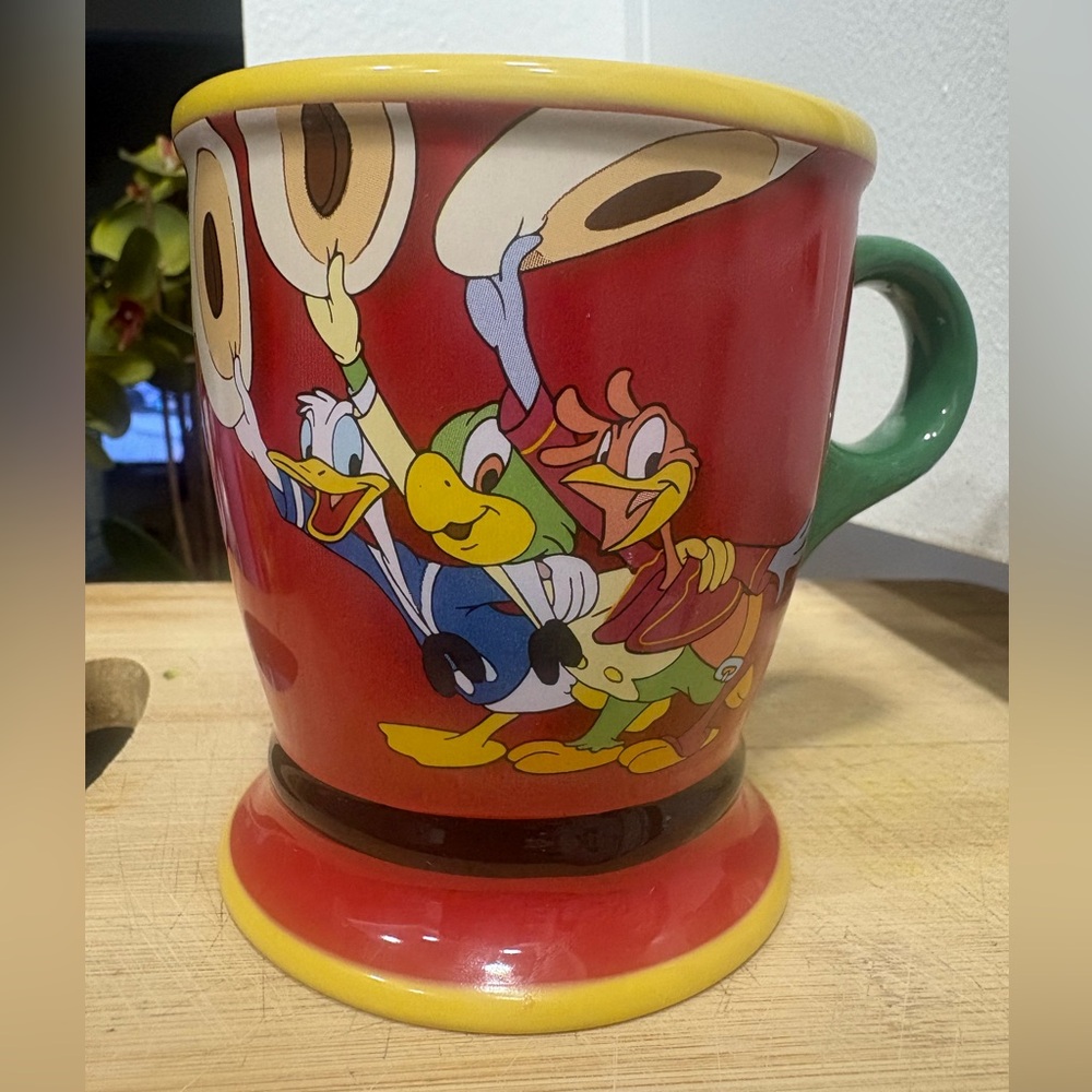 Vintage Disney Three Caballeros Ceramic Mug - Red & Yellow